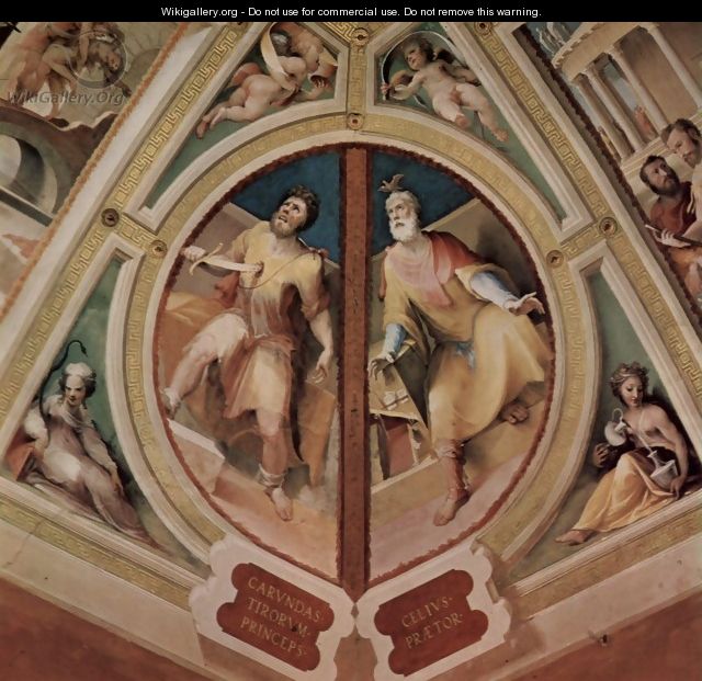 Allegorical frescos (Political virtues) from the Palazzo Pubblico in Siena scene Carundas of Tiro and Celius Praetor - Domenico Beccafumi