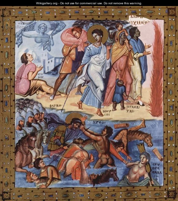 Psalter, Scene passage through the Red Sea - Byzantine Unknown Master