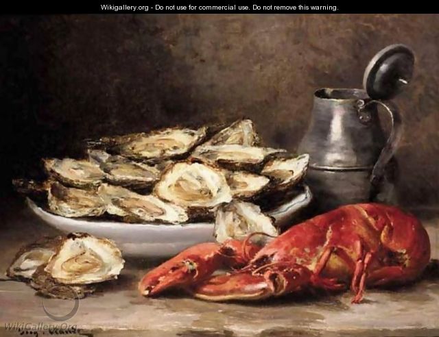 Still Life Of Lobster And Oysters - Eugene Claude