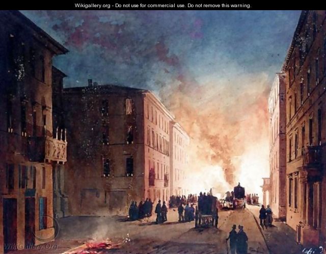 A Fire In A Roman Street - Ippolito Caffi