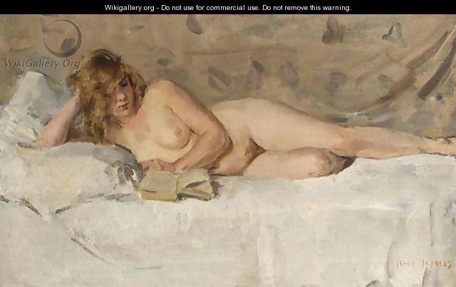A Reclining Female Nude Reading - Isaac Israels
