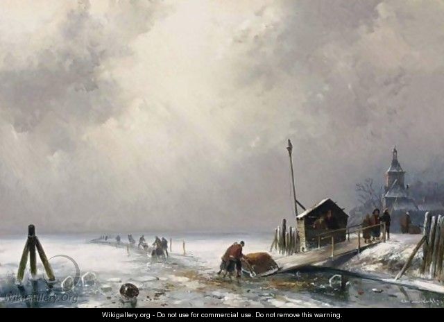 Winter Landscape With Figures On The Ice - Charles Henri Leickert