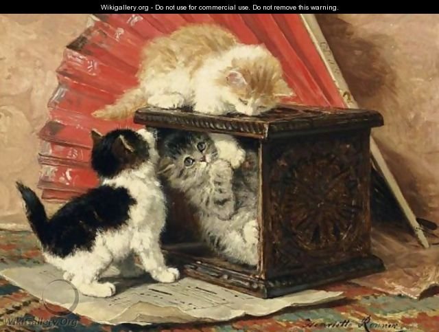 Three Kittens Playing By A Stove - Henriette Ronner-Knip