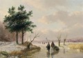 A Winter Landscape With Figures On A Frozen River - Andreas Schelfhout