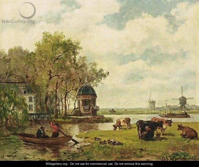 A Summer Landscape With A Tea House On The River Vecht - Willem Roelofs