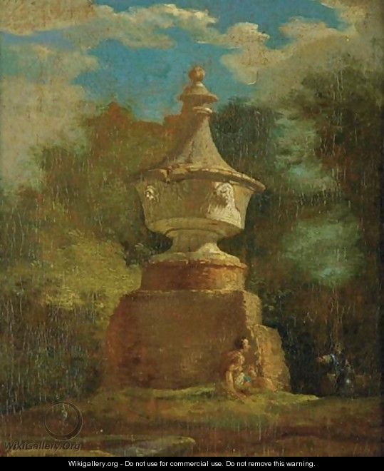 View Of A Garden With A Classical Monument - French School