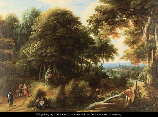 Extensive Landscape With Travelers And A Town In A Distance - (after) Jaques D