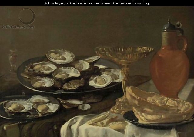 Still Life With Oysters, Jug And Tazza - Antwerp School
