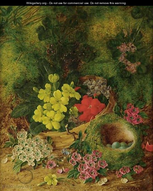 Still Life With Fruit And Still Life With Flowers And Birds Nest A Pair - Vincent Clare