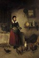 A Westphalian Peasant Girl Feeding Chickens - Walter-Dendy Sadler