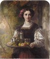 A Young Lady Carrying A Tray With Grapes, Apples And Drinks - (after) Charles Baxter