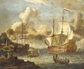A Mediterranean Port Scene With Two Dutch Vessels At Anchor - (after) Abraham Storck
