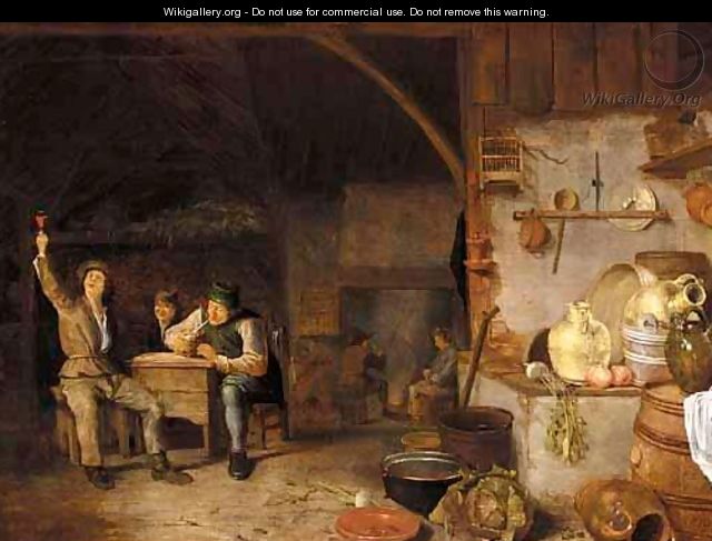A Barn Interior With Boors Smoking And Drinking - Dutch School