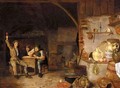 A Barn Interior With Boors Smoking And Drinking - Dutch School