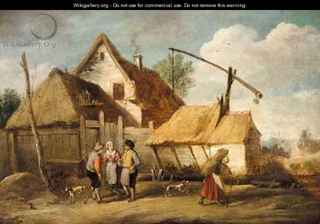 A Landscape With Boors Outside A Cottage - (after) David The Younger Teniers