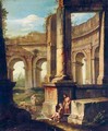 An Architectural Capriccio With Figures Amongst Ruins - (after) Andrea Locatelli