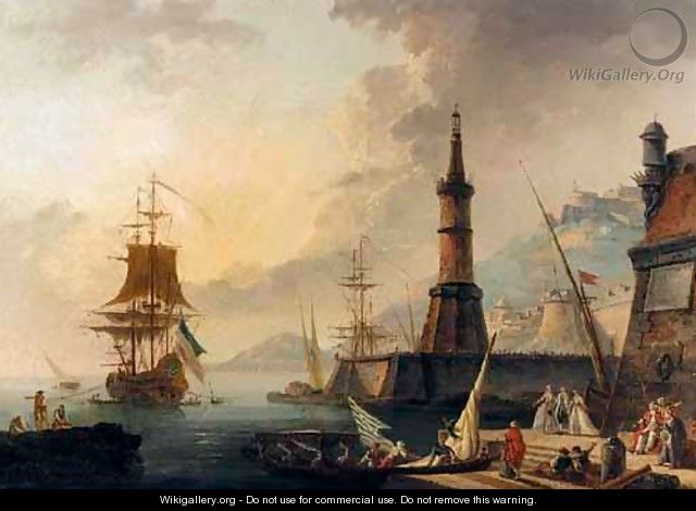 A Mediterranean Harbour Scene - (after) Claude-Joseph Vernet