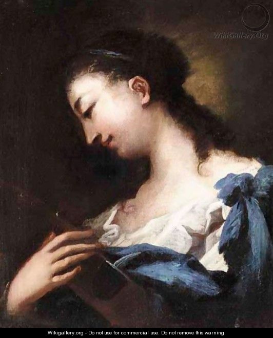 A Portait Of A Woman, Bust Length, Holding A Violin - (after) Giovanni Antonio Guardi