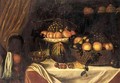 A Still Life Of A Basket Of Fruit, A Glass, A Gold Tazza, Arranged Upon A Table, With A Black Servant Girl - Italian School