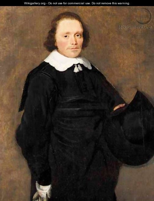 A Portrait Of A Gentleman, Three-Quarter Length, Wearing Black With A White Ruff, Holding A Hat - Haarlem School