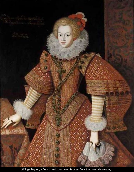 A Portrait Of A Lady, Three-Quarter Length, Wearing An Elaborately Embroidered Red Dress, With A White Ruff, Holding A Lace Handkerchief - (after) Bartolome Gonzalez Y Serrano