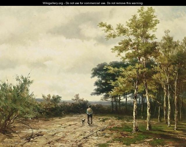 A Peasant And His Dog On A Path - Johannes Hermann Barend Koekkoek