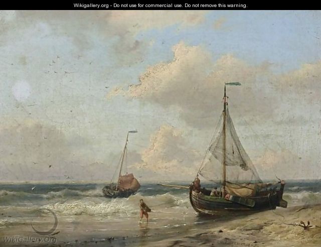 Fishing Boats At Low Tide - Hermanus Koekkoek