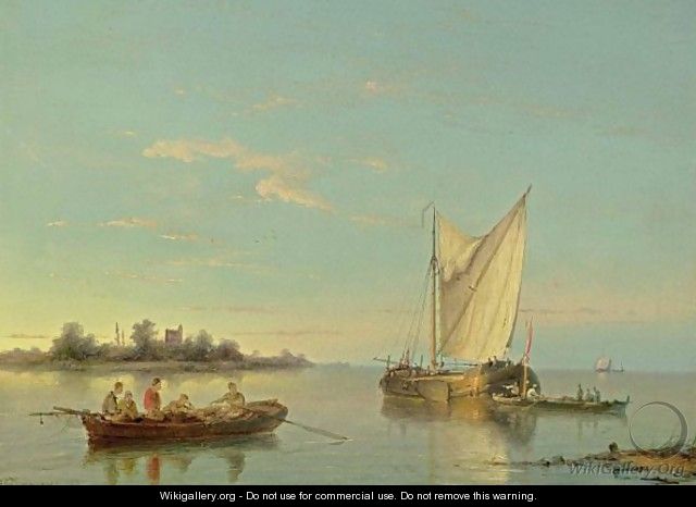 Shipping In A Calm - Pieter Christiaan Cornelis Dommersen