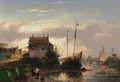 A Town By A River At Dusk - Charles Henri Leickert