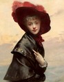 Portrait Of A Young Woman In A Black Hat And Red Feathers - Gustave Jean Jacquet