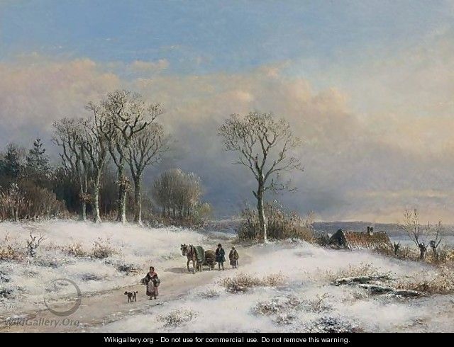 Peasants In A Winter Landscape - Lodewijk Johannes Kleijn