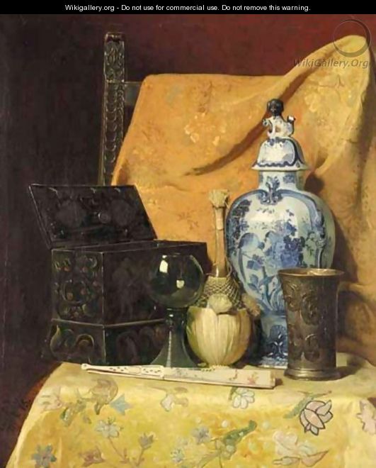 Still Life With Fan And Oriental Vase - Axel Henrik Hulle