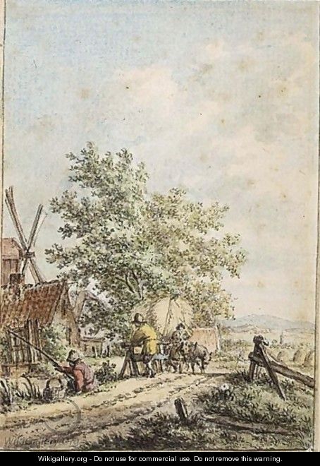 Summer Landscape With A Fisherman And Other Figures By A Farm - Jacob Cats
