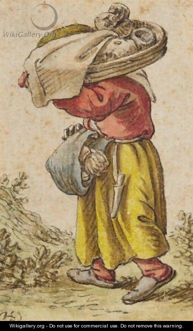 Peasant Woman Walking To The Left, Carrying Goods In A Basket And Sling - Herman Saftleven