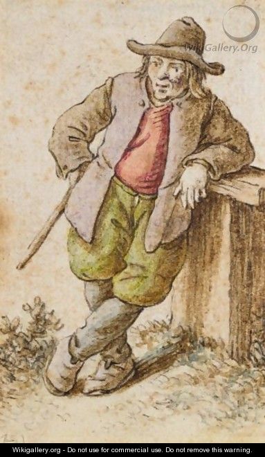 A Male Peasant Leaning To The Right, With Hat And Stick - Herman Saftleven