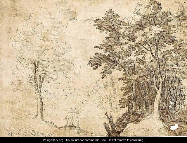 Wooded Landscape With Two Figures - Flemish School