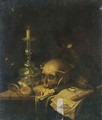 A Vanitas Still Life With A Skull, A Watch, A Candlestick, A Letter - (after) Sebastiaan Bonnecroy