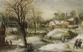 A Winter Landscape With A Horseman, A Peasant With A Horse-Drawn Cart And Figures On A Path, A Village nearby - (after) Joos De Momper