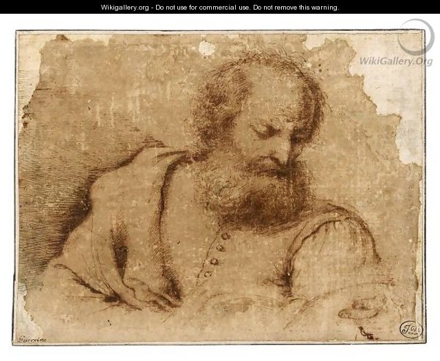 A Bearded Man Holding A Book - (after) Giovanni Francesco Guercino (BARBIERI)