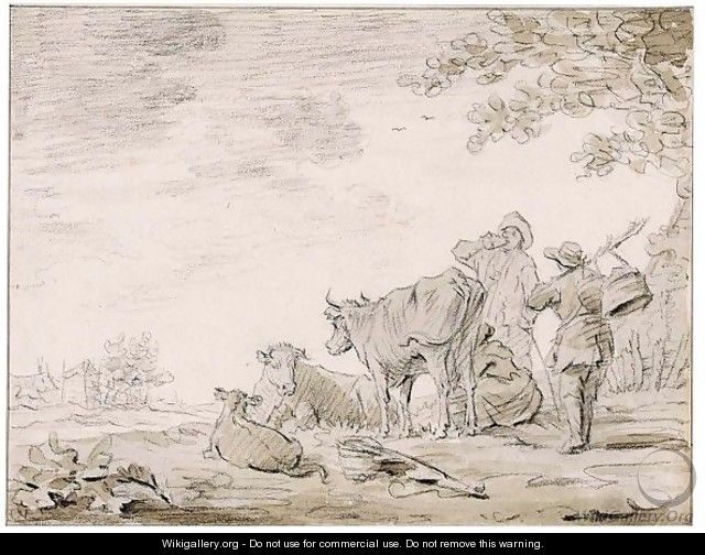 Cows And A Milkmaid In A Landscape - (after) Jan Van Goyen
