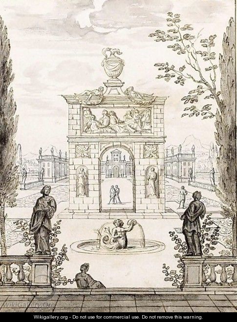 Classical Garden With Arcades, Statues And A Fountain - Josua de Grave