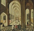 A Church Interior With Figures Attending Mass, And A Priest And Other Figures Conversing In The Foreground - (after) Pieter The Younger Neefs