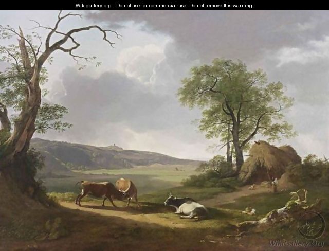A View Of The Valley Of Ariccia, With Cows In The Foreground - Hendrik Voogd