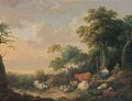 A Wooded Landscape With A Shepherd Playing A Flute And A Shepherdess Spinning Under A Tree, Their Herd Resting In The Foreground - Franciscus Xaverius Xavery