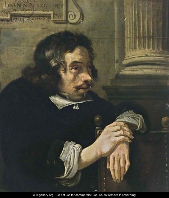 A Portrait Of A Man, Said To Be Johannes Couchet, Aged 45, Half-Length, Leaning On the Back Of a Chair - Flemish School