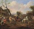 Horsemen Together With Other Horses And Soldiers In A Village, Children Playing In The Foreground - (after) Jan Van Huchtenburgh