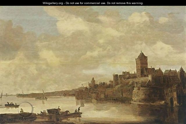 Nijmegen A View Of The Valkhof Seen From Across The River Rhine, With A Ferry In The Foreground - (after) Jan Van Goyen
