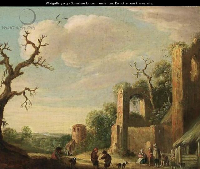 A Landscape With Figures Conversing Near Ruins - Joost Cornelisz. Droochsloot