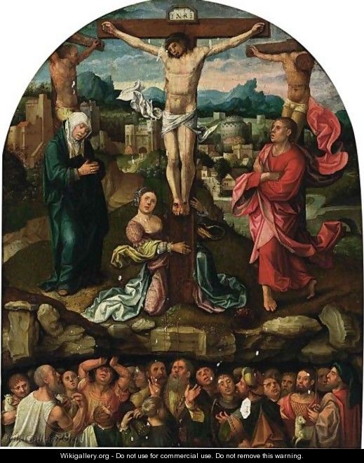 Christ On The Cross With The Virgin Mary, Saints Mary Magdalene And John The Baptist, Together With Adam And Eve(), Cain And Abel(), Abraham And Isaac, David, Aaron(), St. John The Baptist, And St. Jerome In Limbo - Netherlandish School