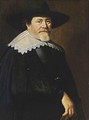 A Portrait Of A Bearded Gentleman, Half Length, Wearing A Black Suit, A Black Hat And A White Lace Collar, Holding Gloves In His Right Hand - Claes Cornelisz Moeyaert